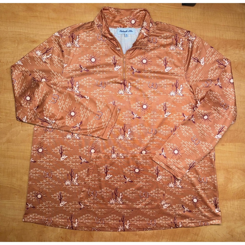 Panhandle Slim Womens 1X Quarter Zip Pullover Rust Orange Western Desert Print
